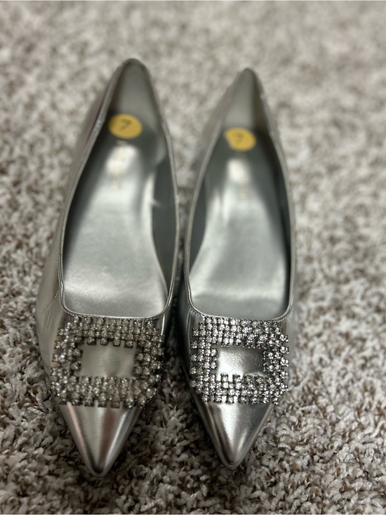 Nine West Shoes - Nine West Women's Jesike Silver Pointy Toe Flats  Sz 8 Embellished Buckle Bling